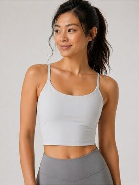 Light Gray Scoop Neck activewear Crop built-in bra Tank - Women xs
